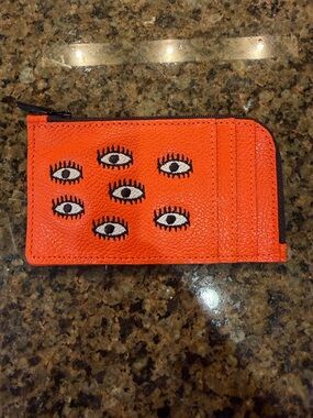 Min & Mon Orange Eye-Embroidered Card Wallet